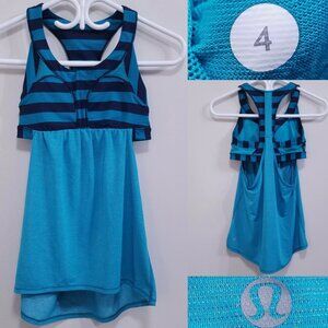 Lululemon 2-In-Run Tank  4 XS Micro Macro Stripe Surge Racerback Shirt Top Teal